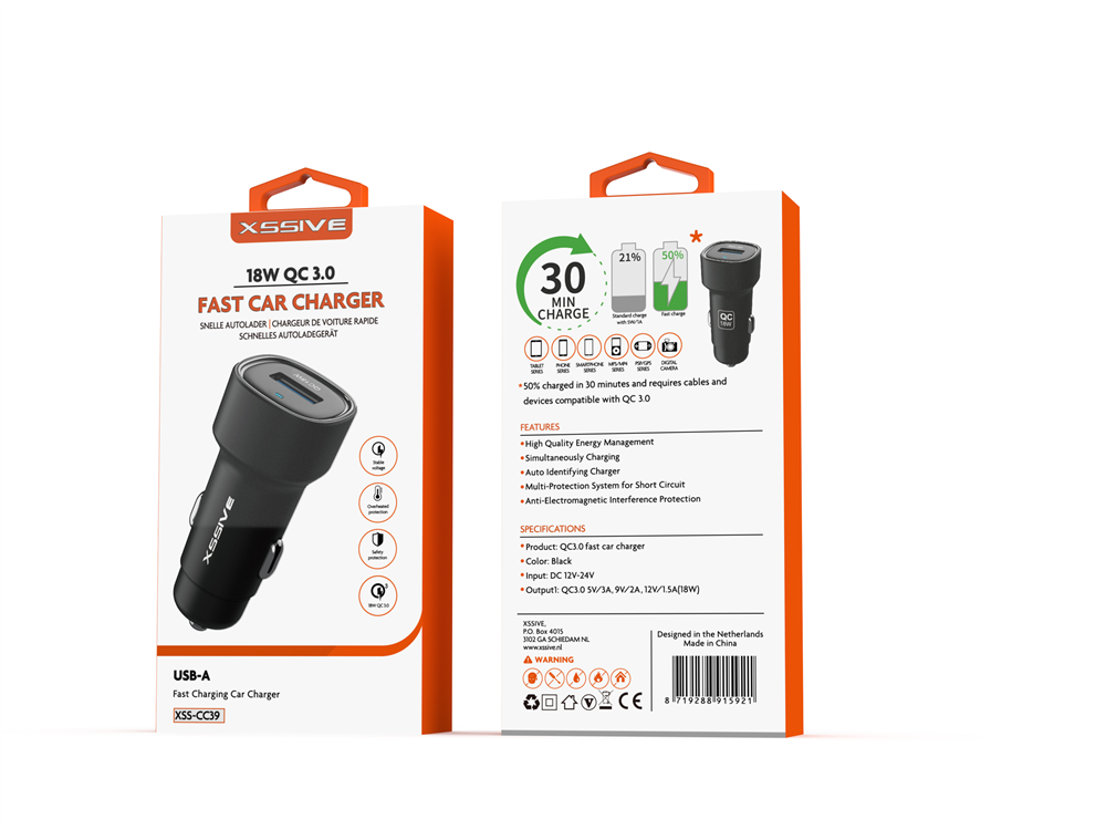 Xssive 18W QC3.0 USB Fast Car Charger XSS-CC39 - Black-2