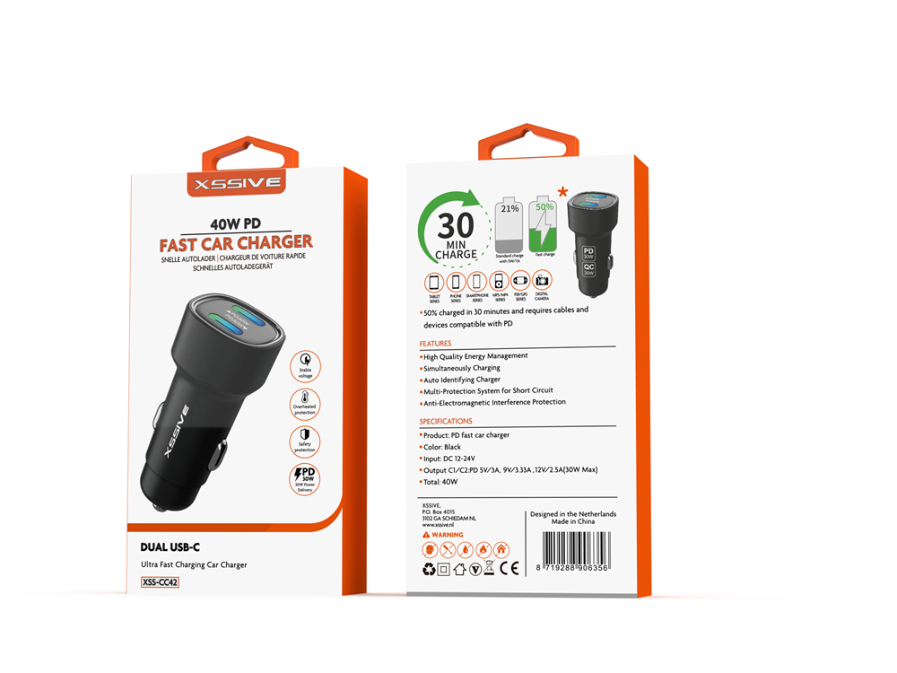 Xssive 40w PD Fast Car Charger XSS-CC42 - Black-2