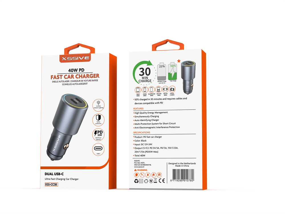Xssive 40W PD Fast Car Charger XSS-CC38 - Black-2