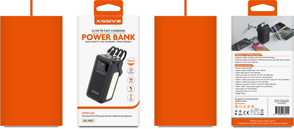 Xssive 22.5W PD Powerbank incl. Cable 50.000mAh XSS-PB57-3