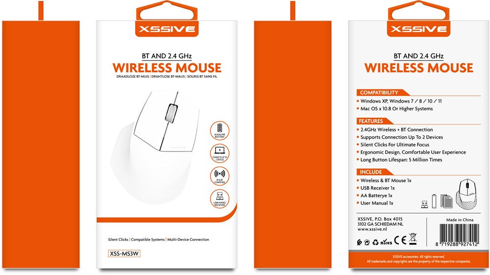 Xssive Bluetooth Wireless Mouse XSS-MS3W - White-2