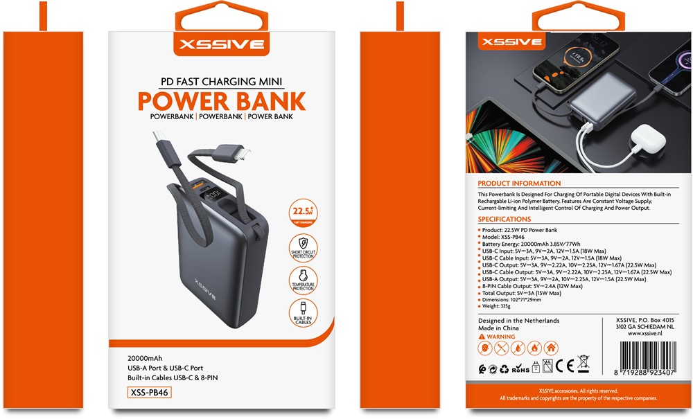 Xssive Mini Powerbank Fast Charge with Cable 20000mAh XSS-PB46-2