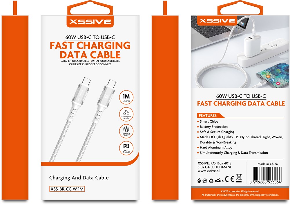 Xssive Braided USB-C to USB-C Cable 1m XSS-BR-CC-W-1M - White-2